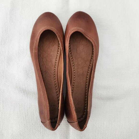 Frye Womens 9M Carson Ballet Flats Shoes Leather Cognac Slip On Round Toe Rustic - Picture 8 of 14